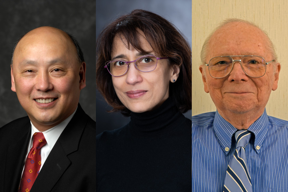 Formal portraits of Bob Shin, Leena Singh, and Vincent Orlando.