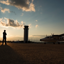 The Twin Otter aircraft, with the Laboratory's ladar system on board, prepares to take off for its mission in Texas. Photo: Glen Cooper.