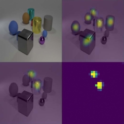 TbD-net solves the visual reasoning problem by breaking it down to a chain of subtasks. The answer to each subtask is shown in heat maps highlighting the objects of interest. This process allows analysts to see the network's “thought process.”