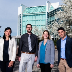 The 2019 Young AFCEA 40 Under 40 award winners from Lincoln Laboratory are, from left to right, Anu Myne, Mark Veillette, Meredith Drennan, and Alexander Stolyarov. 