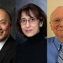 Formal portraits of Bob Shin, Leena Singh, and Vincent Orlando.