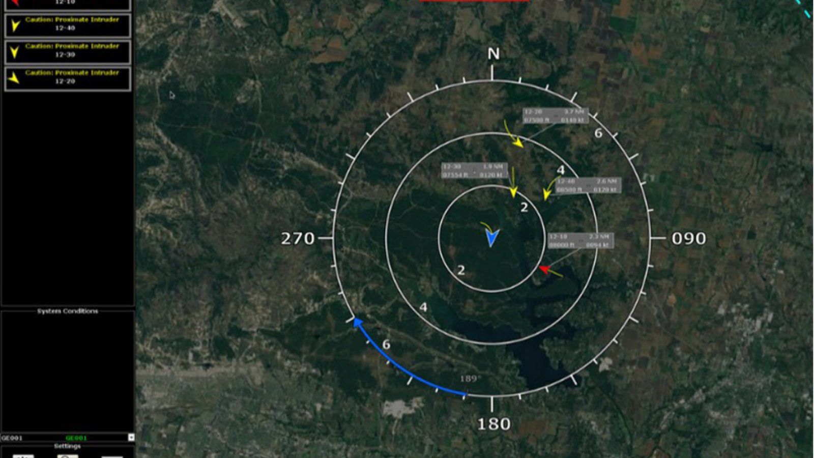 The GBSAA system displace shows a terrain map with navigational aid overlaid. 